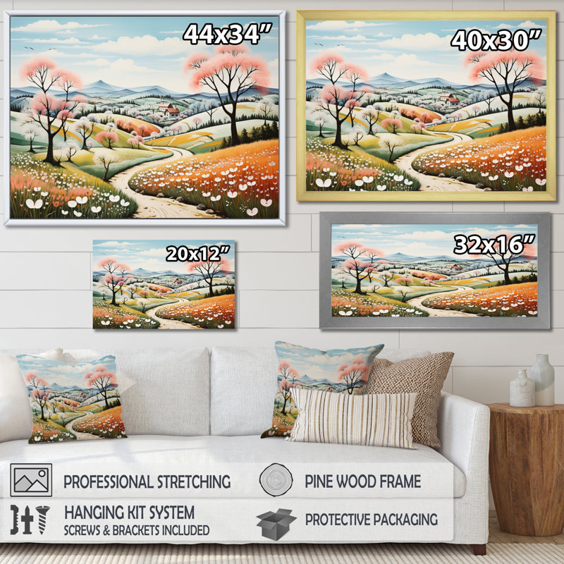 " Countryside Early Spring Landscape III ", 16" H x 32" W x 1" D, Wrapped Canvas