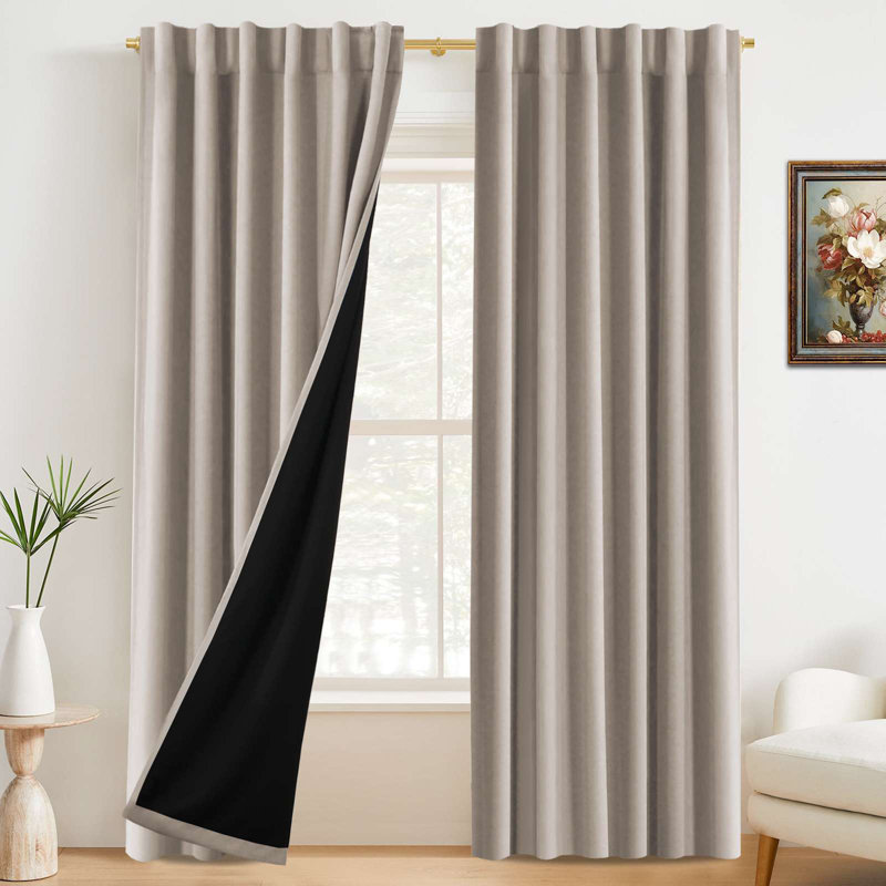 100% Blackout Curtains for Bedroom with Liner Full Room Darkening Curtains Thermal Insulated Back Tab/Rod Pocket Window Drapes for Living Room, 2 Panels