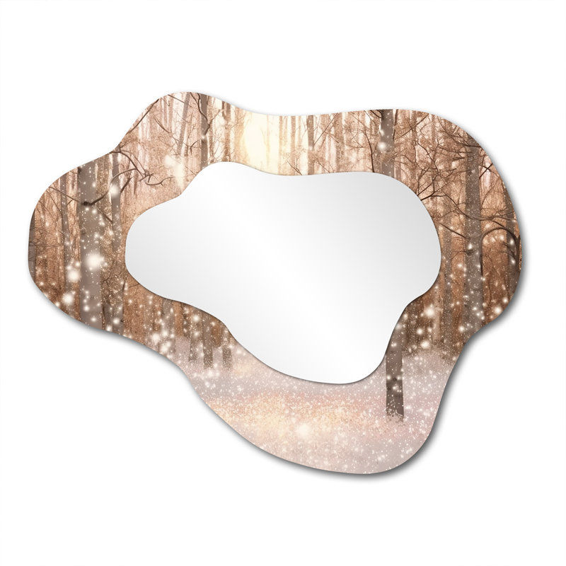 Sparkling Snow Sunshine - miroir décoratif asymétrique séquoia, miroir mural traditionnel en nuage, impression sur métal
