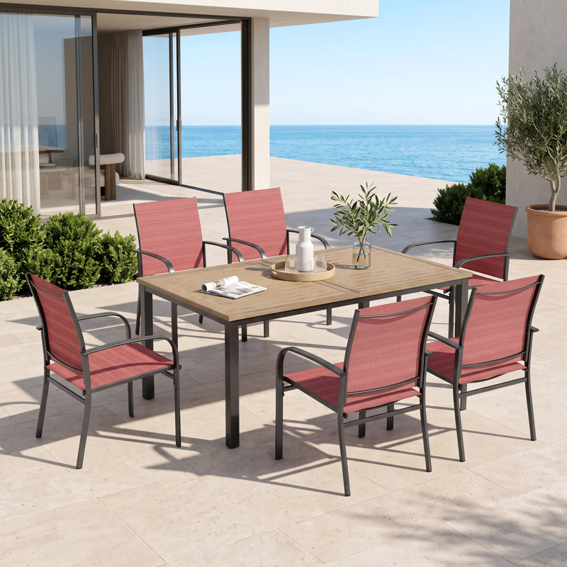 Sutiya 6 - Person Patio Dining Set with Rectangular Table, Red