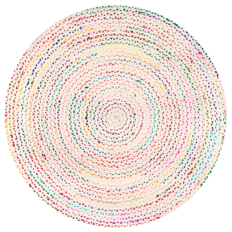 Tapis ivoire tressé à la main de style bohème Christie, Rond 6 pi