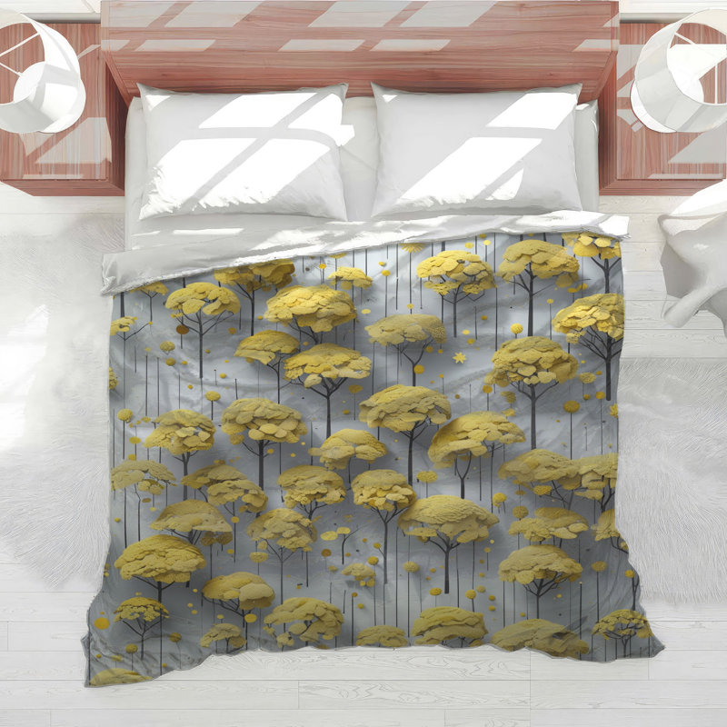 Yellow Abstract Trees Comforter, Twin