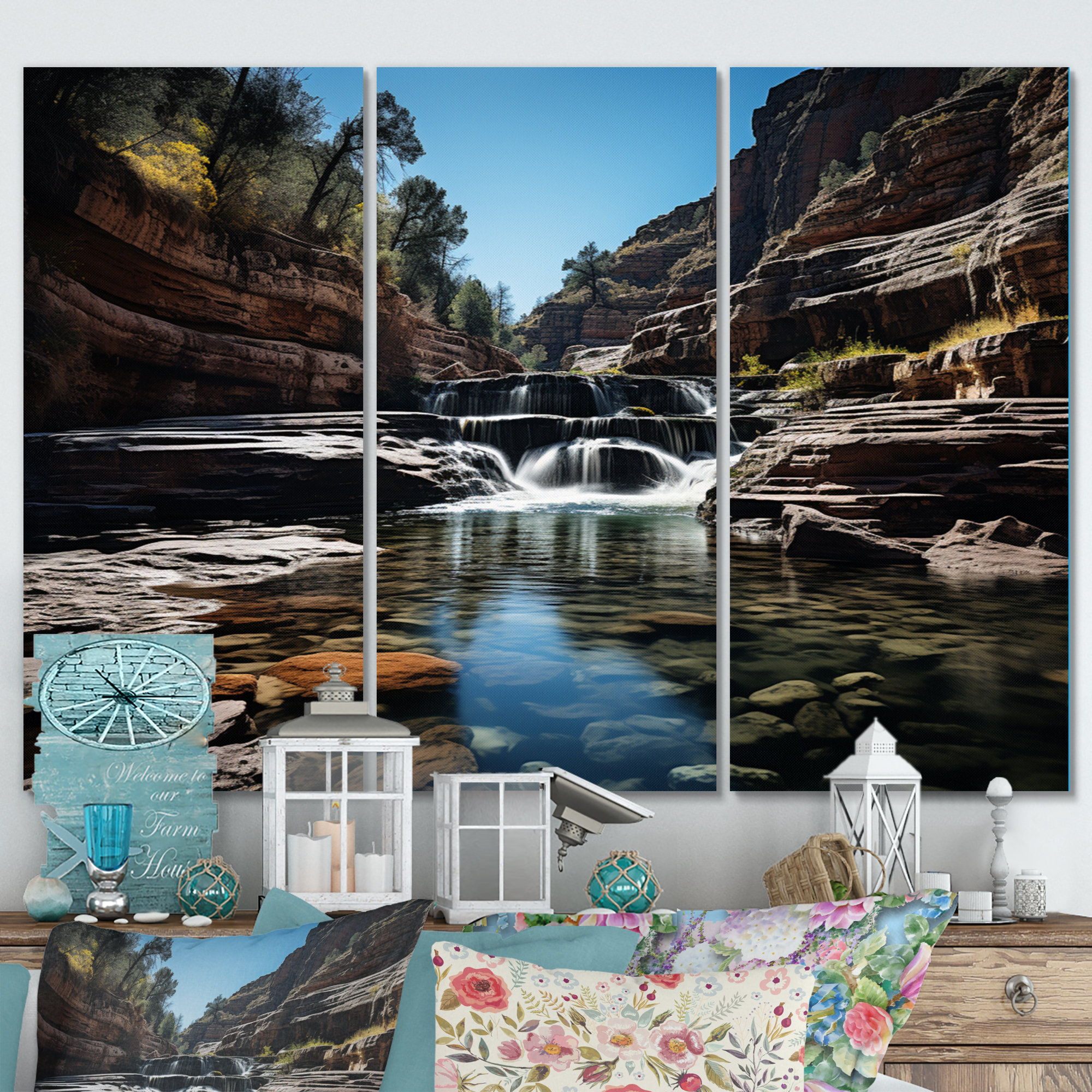 Design Art Canyon Ephemeral Waterfalls Landscapes Metal Wall Decor Set Wayfair Canada