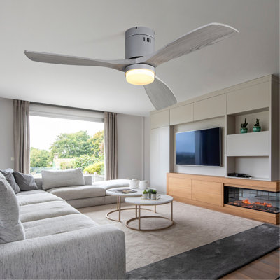 Ventilateur de plafond 52 pouces avec lumières 3 pales en bois massif avec moteur réversible silencieux et télécommande