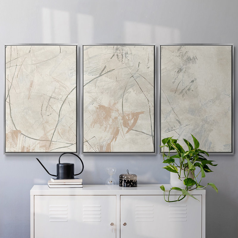 Terre Cotta Trace I - Toile encadrée multi-pièces, H 24 po x l 48 po, Encadrement argenté
