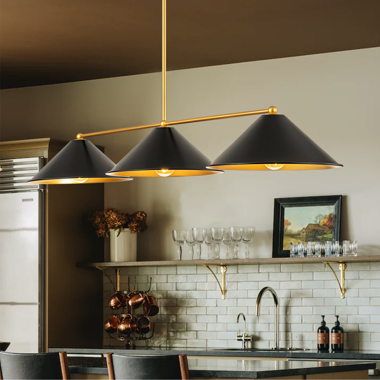 Fairhope 3-Light Dimmable Metal Pendant with Cone Shades, Black