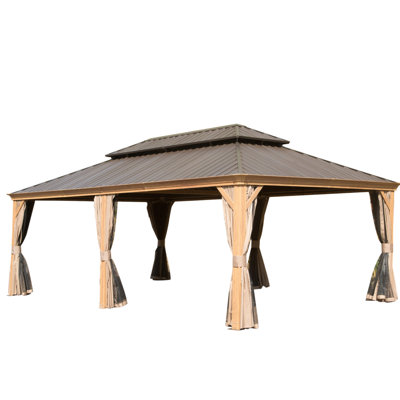 14X24ft Gazebo With Aluminum Frame For Outdoor Garden Space Galvanized Steel Roof And Curtains