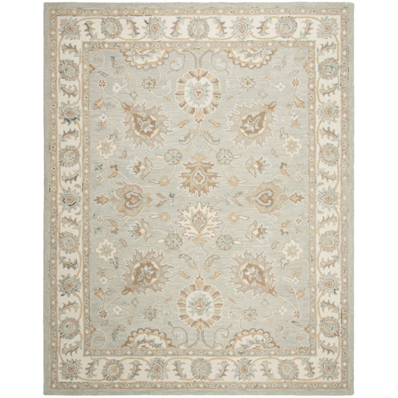 Tapis turquoise / ivoire en laine fait à la main Desmondia, Rectangulaire 2 pi x 3 pi