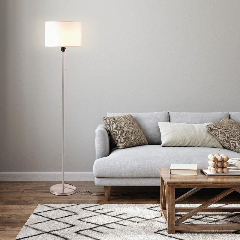 Kelisia 55" Drum Shade Standing Lamp LED Floor Lamp. Pull Chain Switch, E26 Socket, Modern Minimalist Design, Simple Floor Lamp for Living Room, Bedroom, Office,