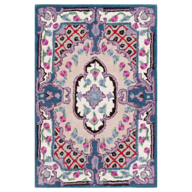 Handmade Tufted Ivory and Pink Wool Area Rug