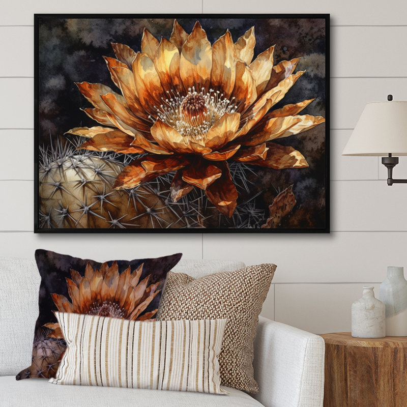 Art sur toile de cactus brun Rozia, H 12 po x l 20 po x P 1 po, Cadre flottant noir