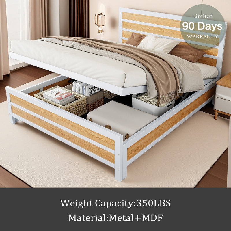 Queen Size Metal Platform Bed, White