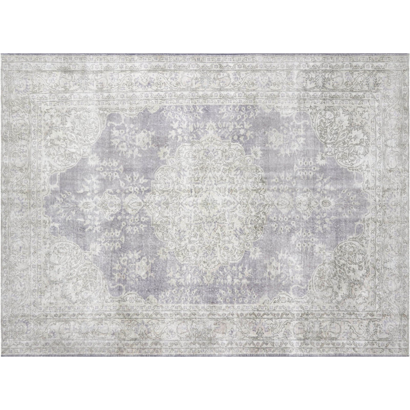 One-of-a-Kind Hand-Knotted 1960s 7'4" x 9'11" Wool Area Rug In Gray/Purple/Green