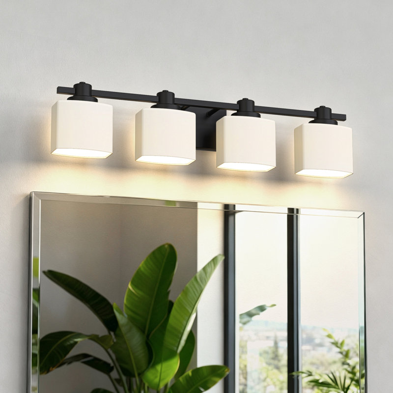 Luminaire de meuble-lavabo 31 po, Noir mat, Quatre lumières, 7" H x 30.7" W x 6" D