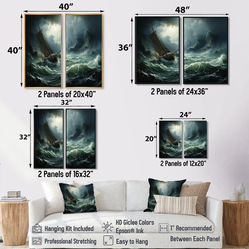 «Stormy Seas Beauty III» - art mural bleu sarcelle, H 36 po x l 48 po, Impression encadrée flottante, Noir
