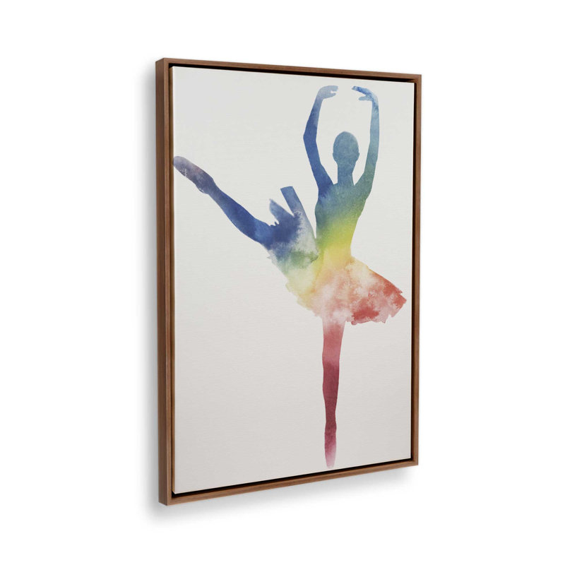 Silhouette arc-en-ciel aquarelle ballet II, Noyer, H 30,75 po x l 20,75 po, Cadre flottant