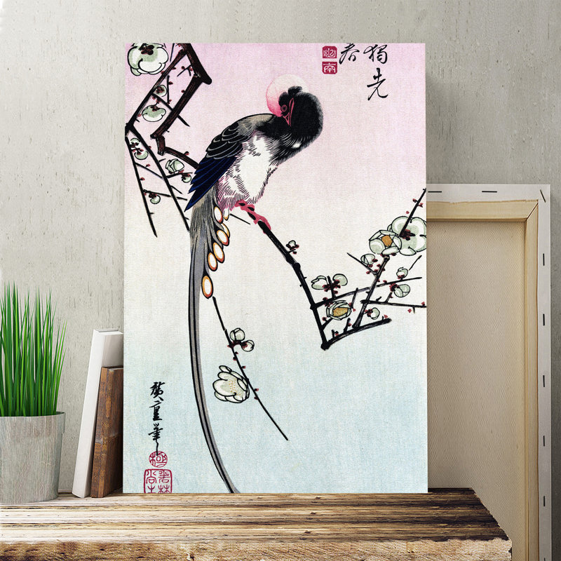 Plum Blossom and Magpie Japanese Oriental by - Wrapped Canvas, 50cm H x 35cm W