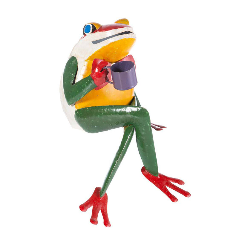 Frog with Coffee Cup Garden Statue
