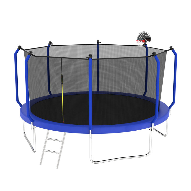 Trampoline 12FT avec panier de basketball, trampoline d'extérieur renforcé de type ASTM avec filet d'enclos