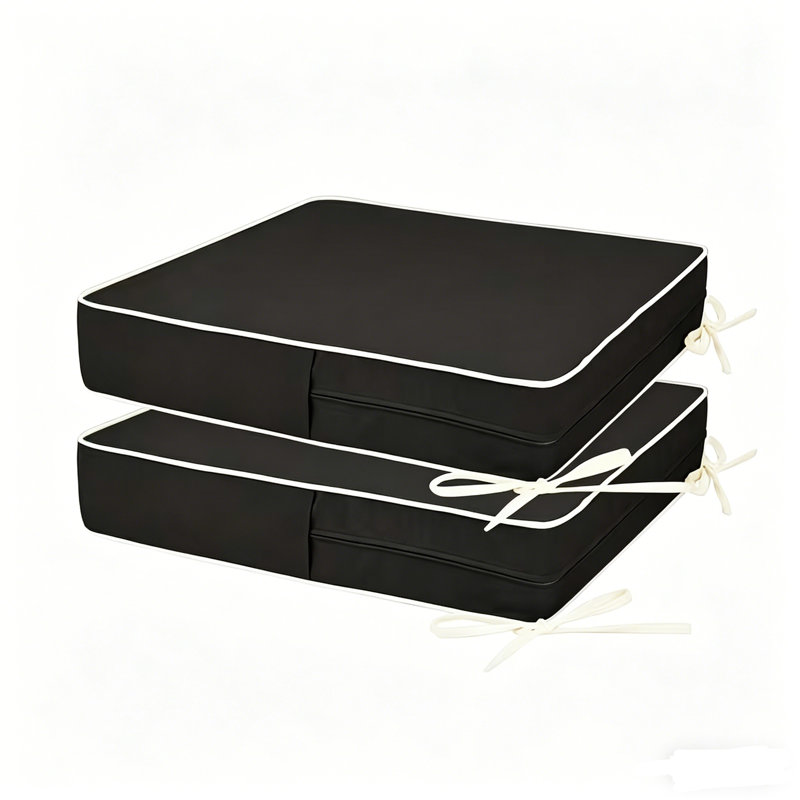 Coussins de chaise d'extérieur carrés de 20 x 20 x 4 pouces pour l'extérieur, Noir