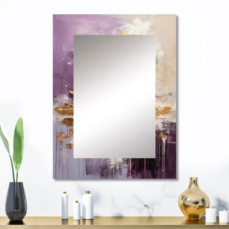 Purple and gold mountain landscape III - Landscapes Decorative Mirror, Purple Wall Mirror, Printed Metal Art, 32" x 24"