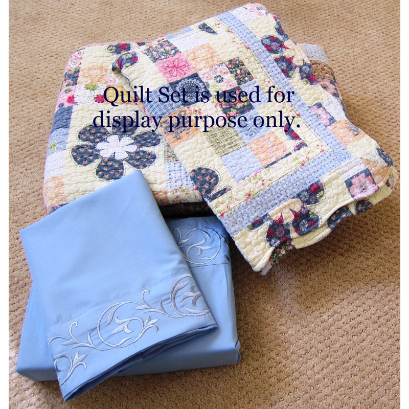 100% Cotton Fitted Sheet, Queen Sheet Set + 1 Fitted Sheet + 2 Pillowcases, Blue