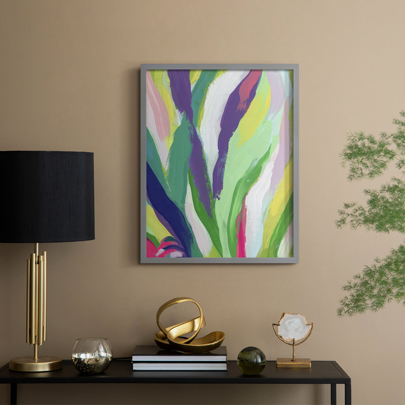«Bright Tropical Abstraction», reproduction encadrée en V - bois massif, H 11 po x l 9 po, Gris