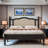 Bohemian Wooden Platform Bed With Natural Rattan Headboard And Arc Design-2129742766-2129742767