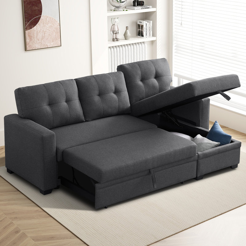 Canapé-lit de 82 po, canapé-lit modulaire rembourré avec rangement et canapé-lit d'angle en L réversible, Gris foncé