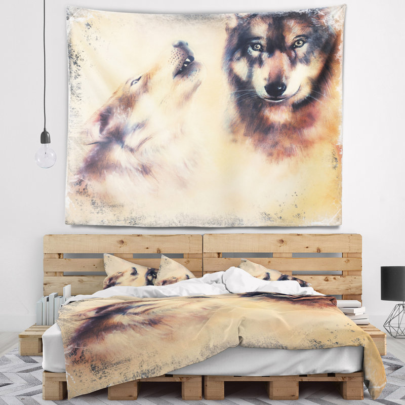 Tapisserie de loup hurlant Animal, H 78 po x l 92 po