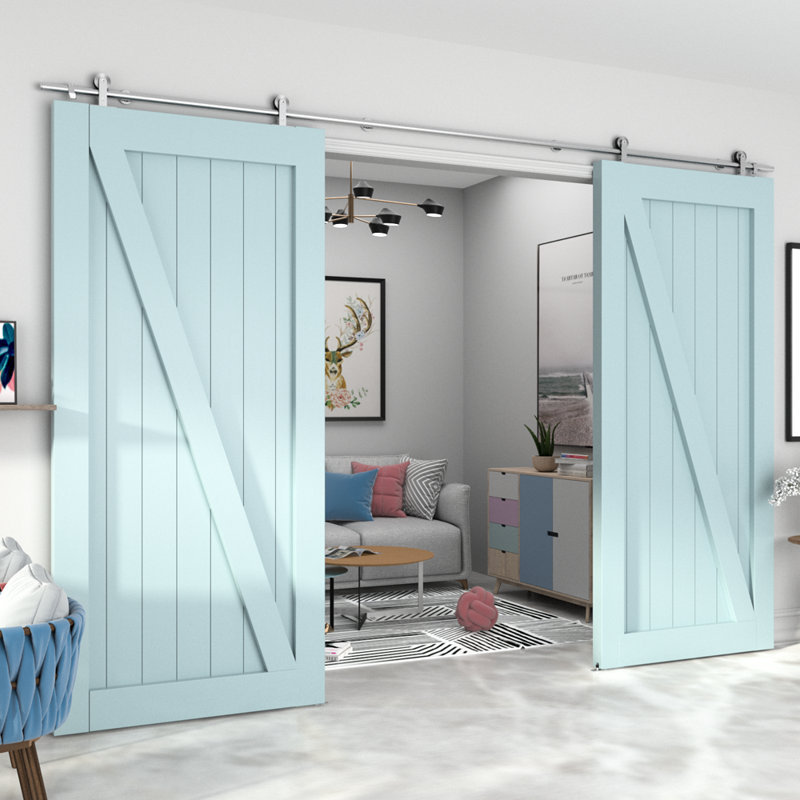 Silver Stainless Steel Single Door Barn Door Hardware Kit Standard Single, 96 in.