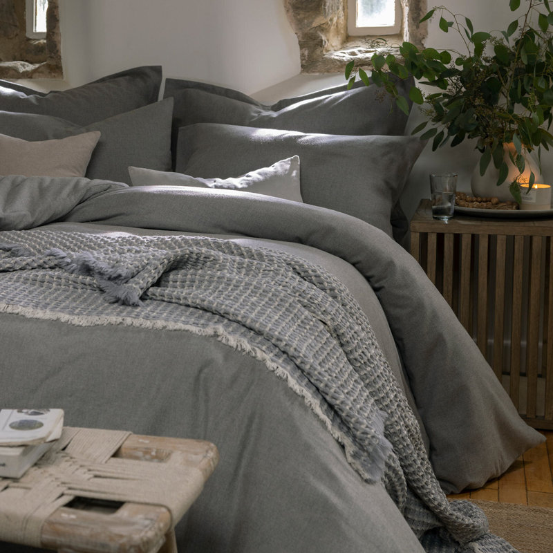 Flannel Marl Duvet Cover Set, Queen Duvet Cover + 2 Standard Pillowcases, Silver