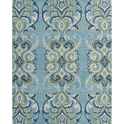 Adelaide Hand Hooked Aqua/Green/Ivory Wool Rug