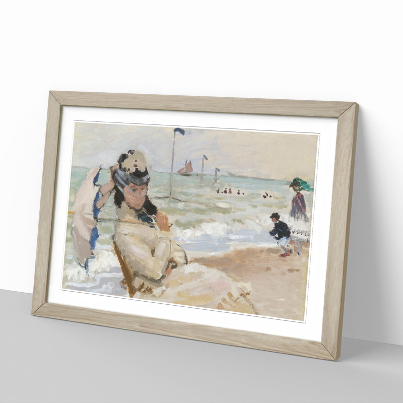 Camille on the Beach in Trouville by Claude Monet - Picture Frame Painting, 27cm H x 36cm W x 2cm D, Oak Framed