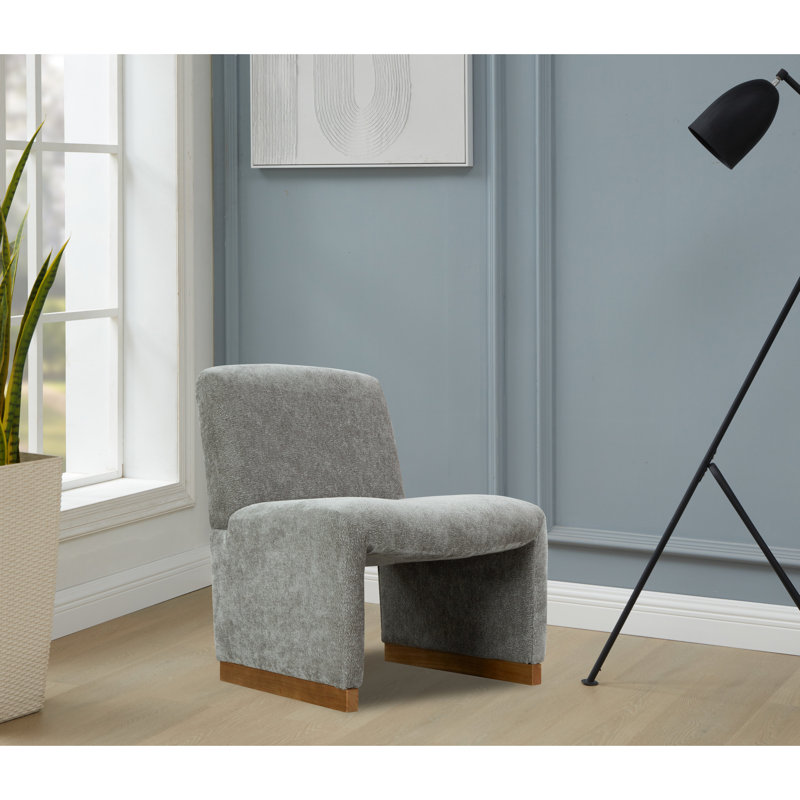 Fauteuil d'appoint confortable, fauteuil de chambre rembourré, conception sans accoudoirs avec pieds en bois et tissu chenille doux pour le salon