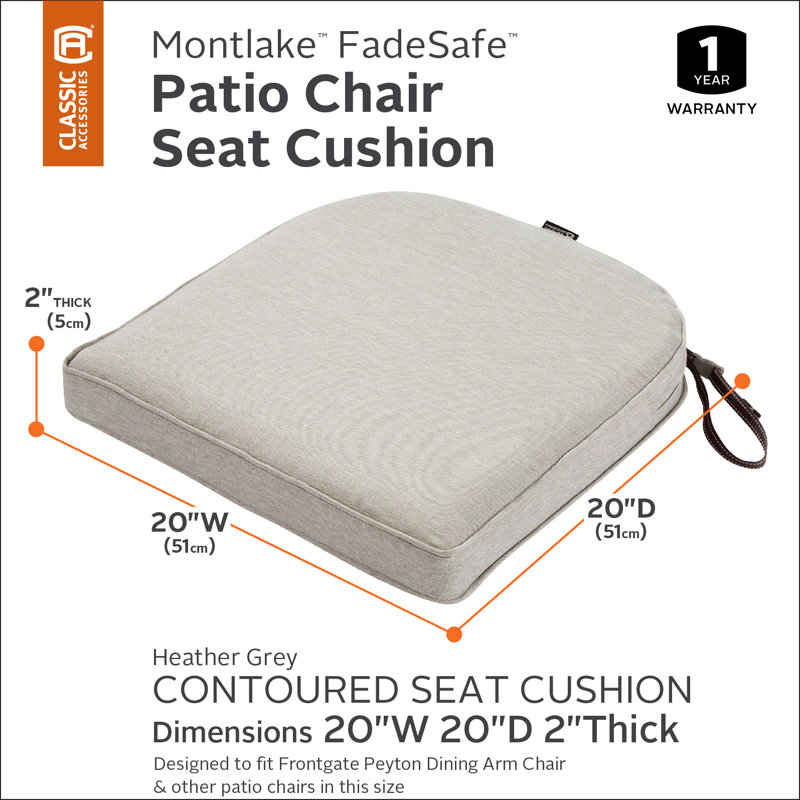 Pina Outdoor 2'' Dining Chair Seat Cushion, Heather Gray, 2" H x 20" W x 20" D