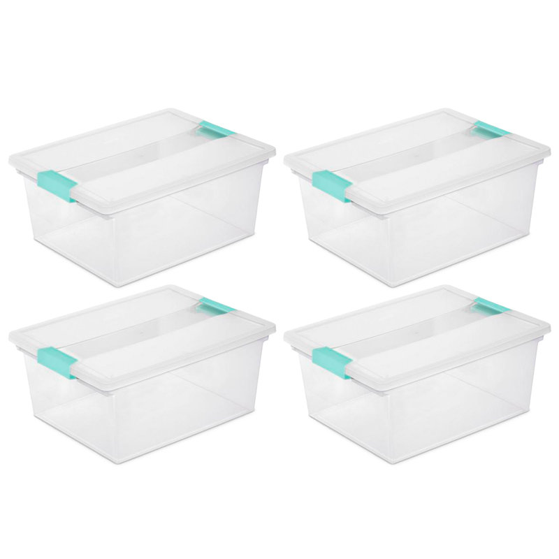 Sterilite Medium Clip Box Clear Home Storage Tote Container with Lid, Deep, 4-Pack