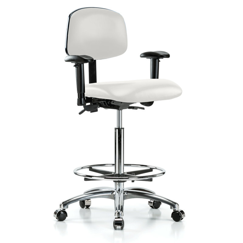 PERCH Chrome Multi-Task Office Chair with Adjustable Armrests and Foot Ring | High Bench Height 24-33.5", Adobe White Vinyl