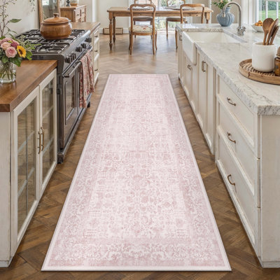 Kitty Machine Washable Vintage Area Rug With Non-Slip Backing