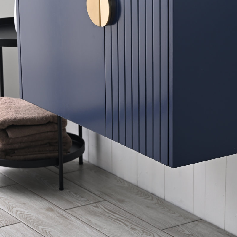 Meuble-lavabo mural flottant avec lavabo 30 po Rakeshia, Bleu foncé