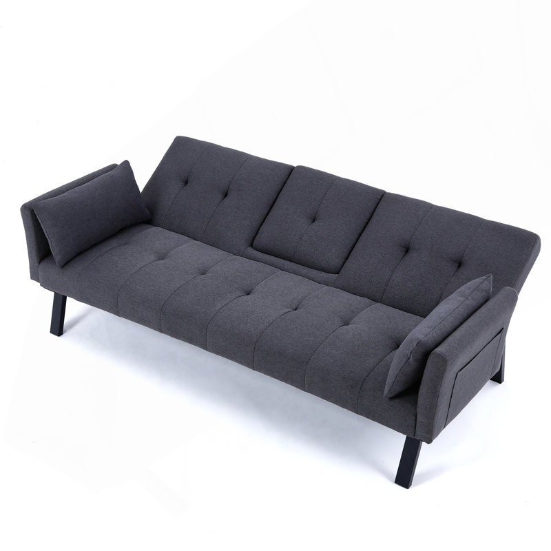 Canapé-lit pliable en coton et en lin de 70 pouces avec porte-gobelet et rangement latéral pour petits appartements et chambres d'amis