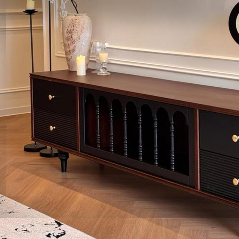 Meuble télé en bois massif avec design arqué, H 21,65 po x L 94,48 po x l 15,74 po
