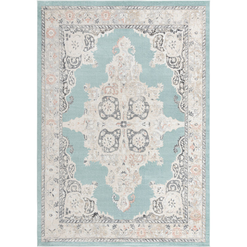 Tapis traditionnel bleu clair, Rectangle 10 pi x 14 pi