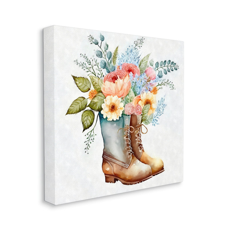 «Country Garden bottes bouquet sur toile», impression, H 17 po x l 17 po x P 1,5 po