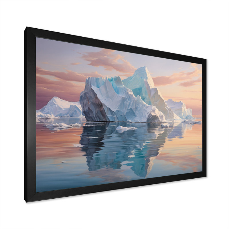 " Teal Peach Iceberg Frozen Serenity ", Cadre simple noir, H 30 po x l 40 po x P 1,5 po