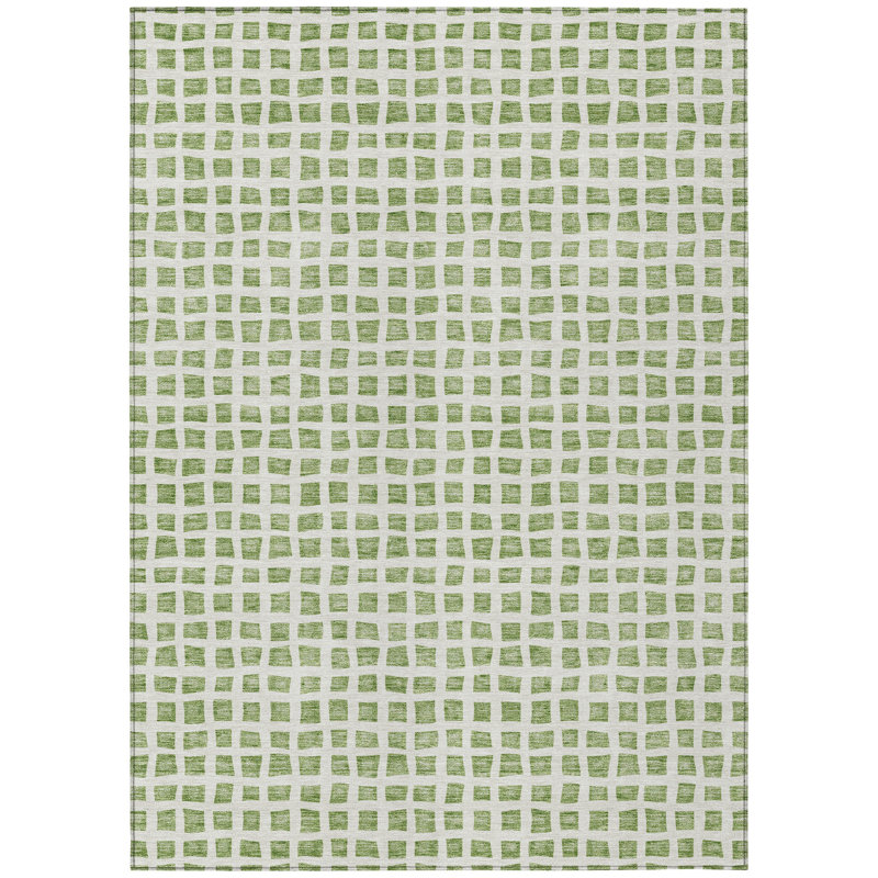 Tapis intérieur / extérieur géométrique lavable 8 pi x 10 pi vert et ivoire