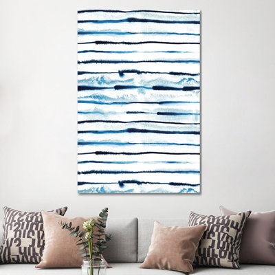 Indigo Electric Ink Stripes by Ninola Design - Wrapped Canvas Painting