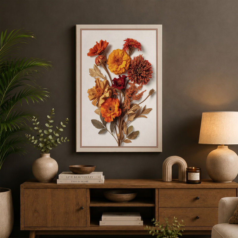 Carnation Study Botanical - Wrapped Canvas, 24x16 - 61.0 x 40.6 cm, Ochre Border