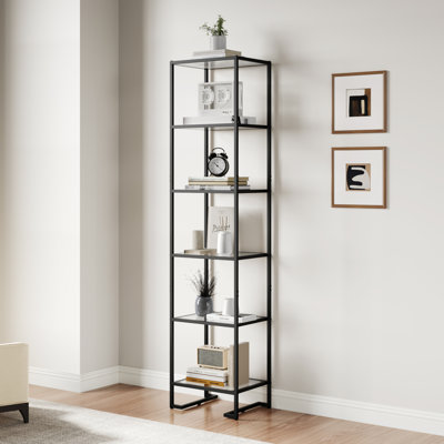 Étagère en verre à 6 niveaux, étagère en verre trempé, étagère ouverte moderne, bibliothèque mince pour le salon, le bureau personnel, la chambre à coucher, noir