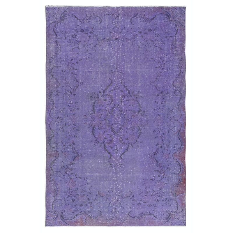 Tapis mauve orchidée fait à la main 6,2 x 9,7 pi. Tapis de salon moderne, revêtement de sol de cuisine